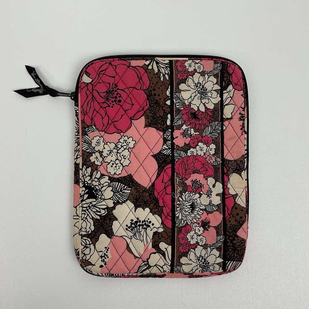 Vera‎ Bradley Floral Tablet Case Pink Brown Quilted Zip Pouch Travel Sleeve 10x8